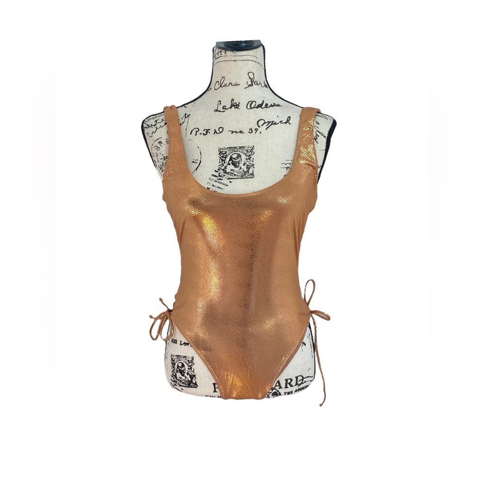 The Bikini Lab NWT Metallic Copper Scale Print Tie Side One Piece Swimsuit
